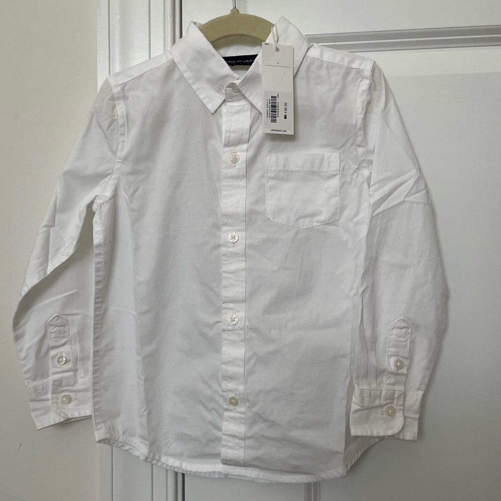 Janie & Jack White Poplin Button Down Shirt Boys Size 3 NWT